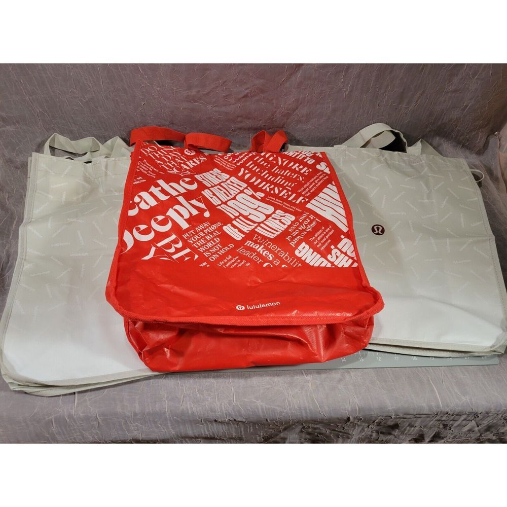 3 Lululemon Large Reusable‎ Shopping Tote Bag 2x Gray 1x Red